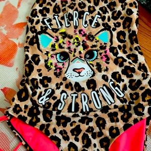 Open back one piece GIRLS leopard print